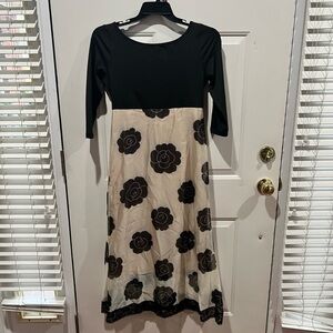Elegant Black and Cream Floral Dress